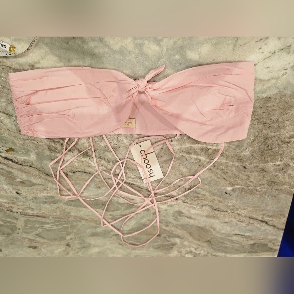 NWT Choosy Light Pink Tie-Front Strapless Corset Crop Top Size 12